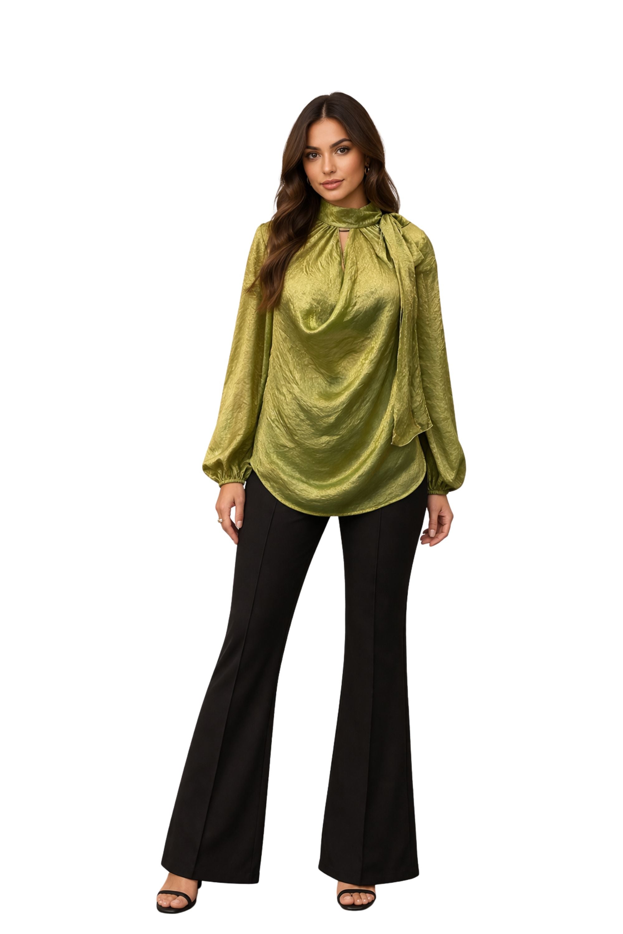 green organza bow top for women gold tinted sheer statement womenswear India