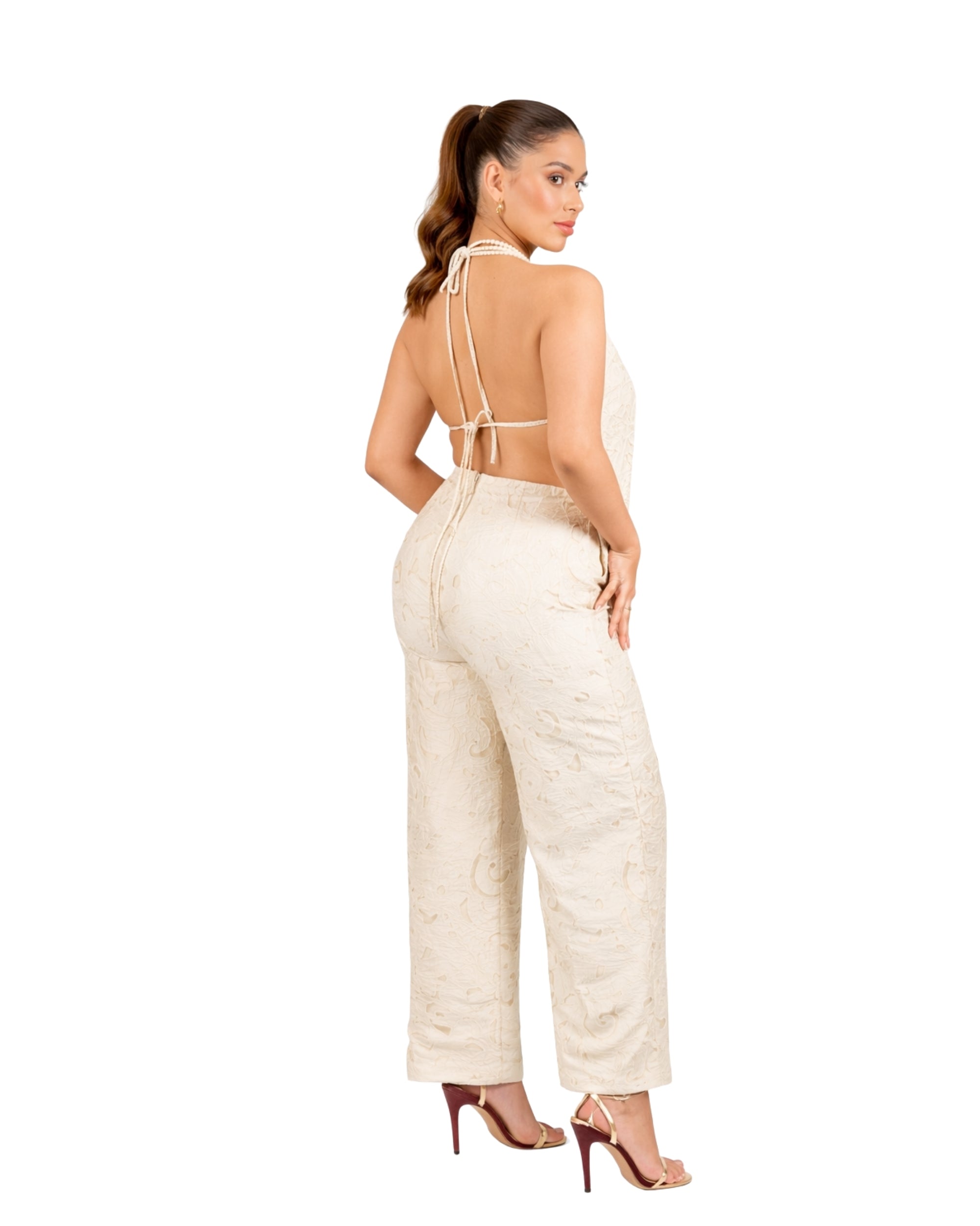 Ivory brasso straight fit pants for women with textured finish and tailored silhouette