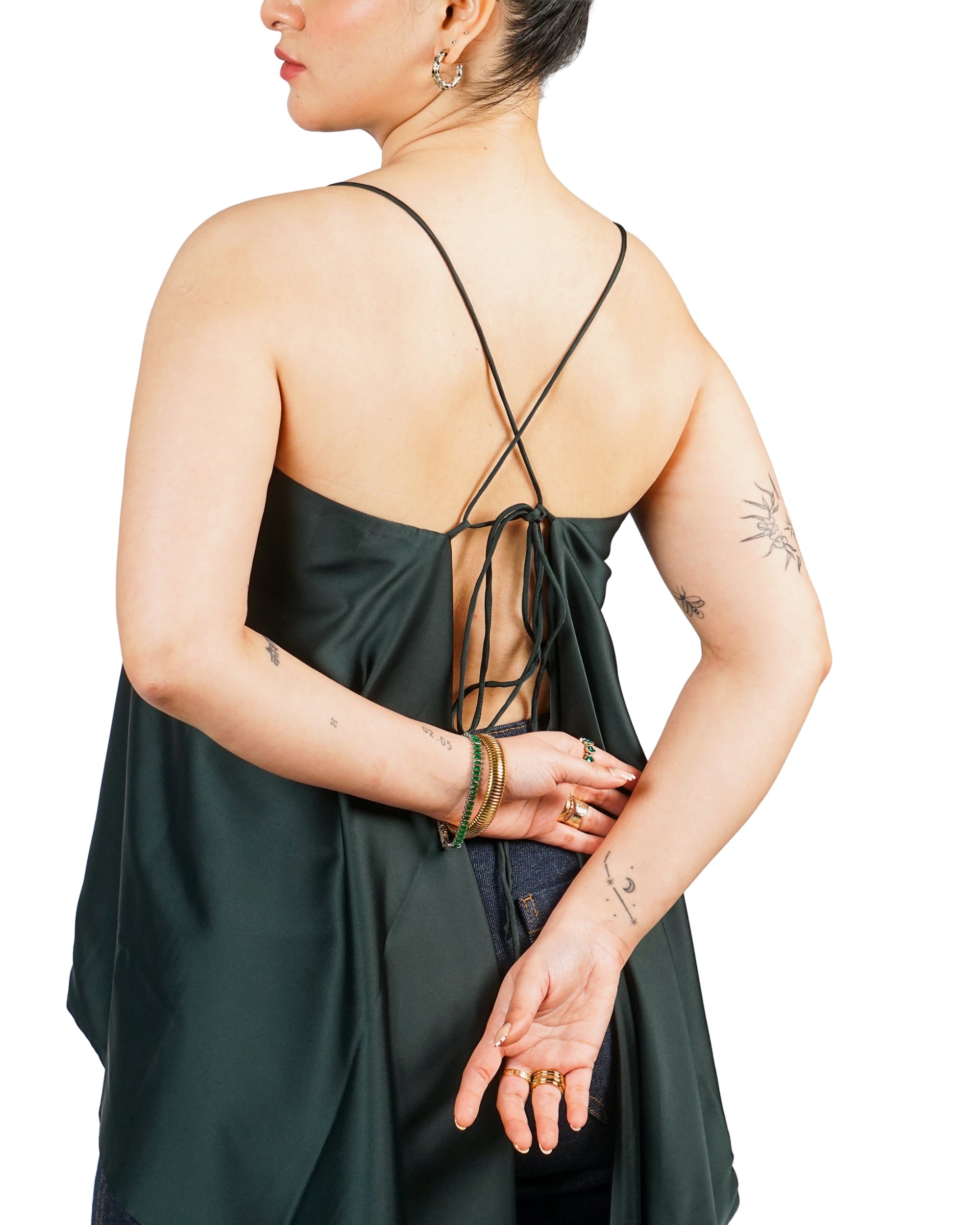 Emerald satin backless cami top 