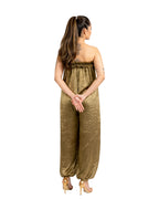 Gold organza strapless jumpsuit for women