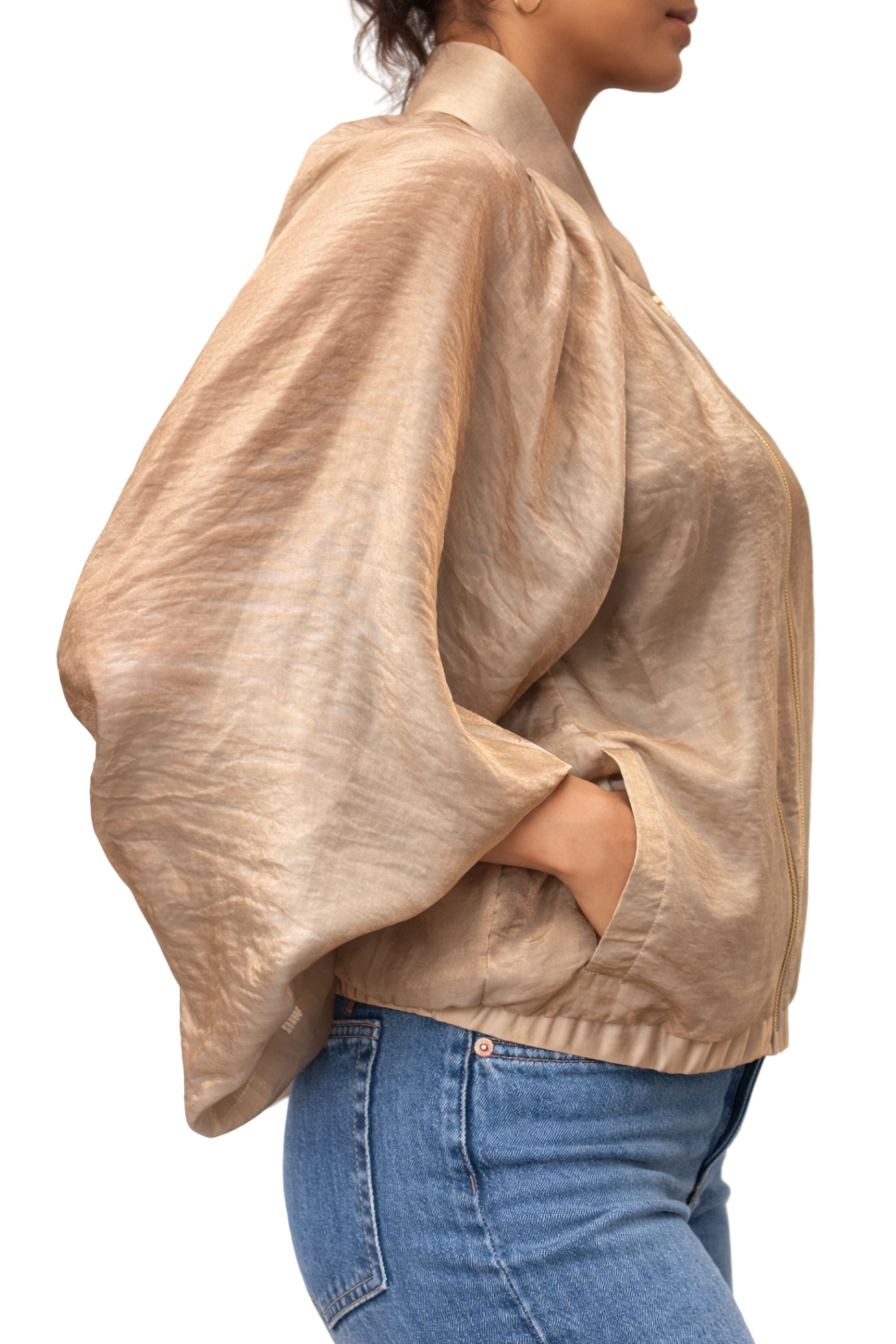 sheer gold organza jacket with relaxed fit for women modern fashion India