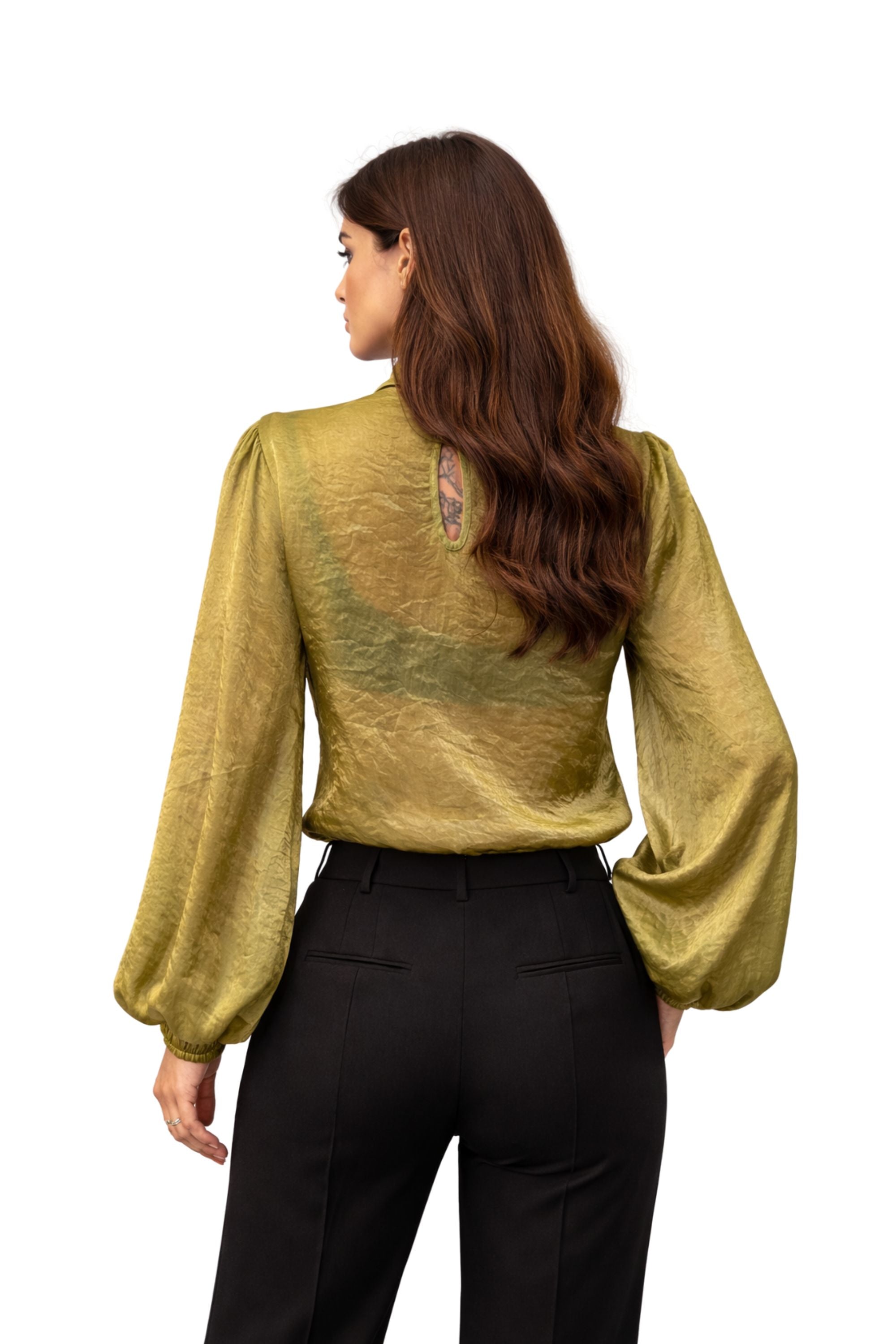 sheer organza green top with bow neckline statement fashion womenswear