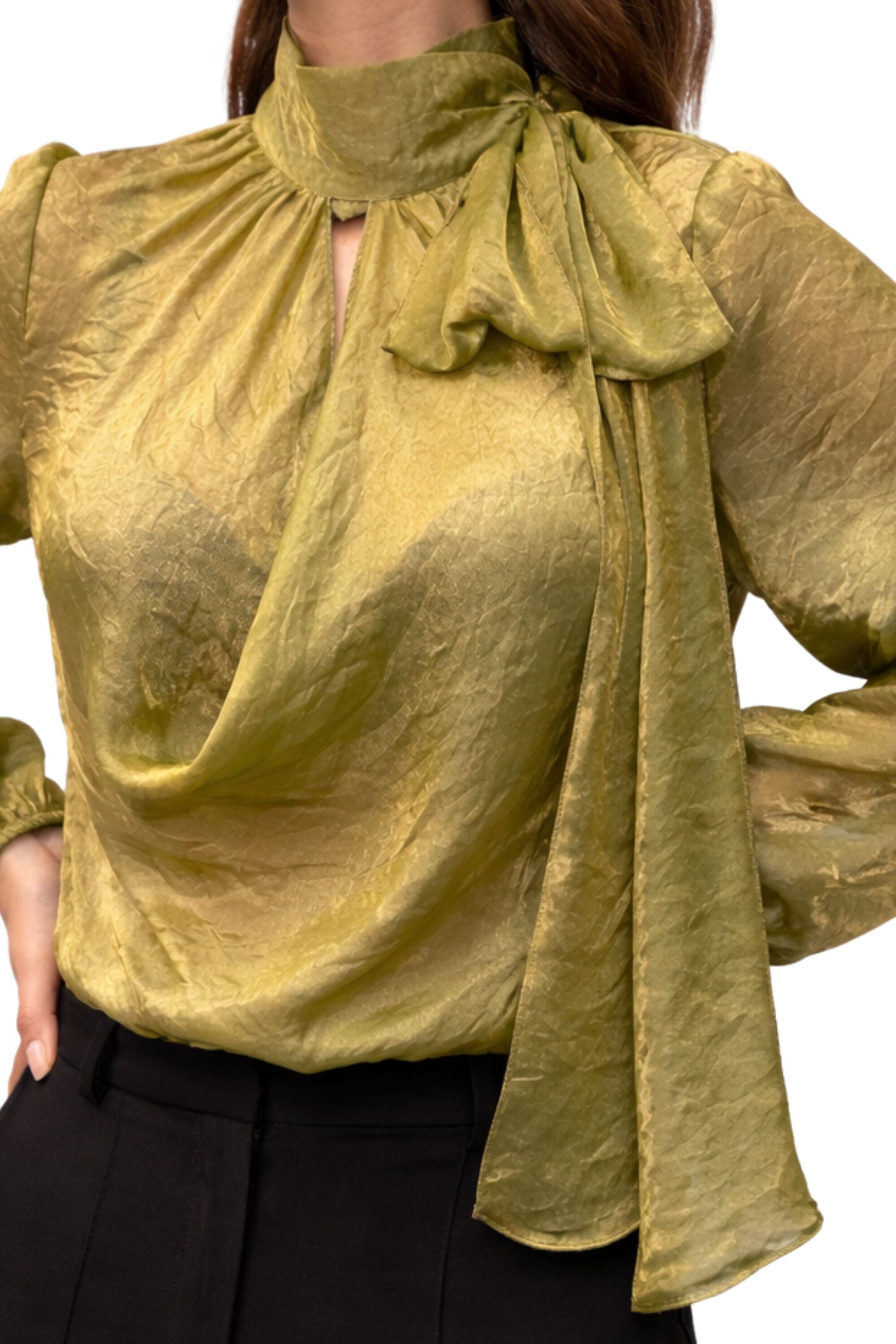 runway inspired green organza top with bow detail for women India