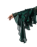 Emerald green sheer organza top with tiered ruffle sleeves 