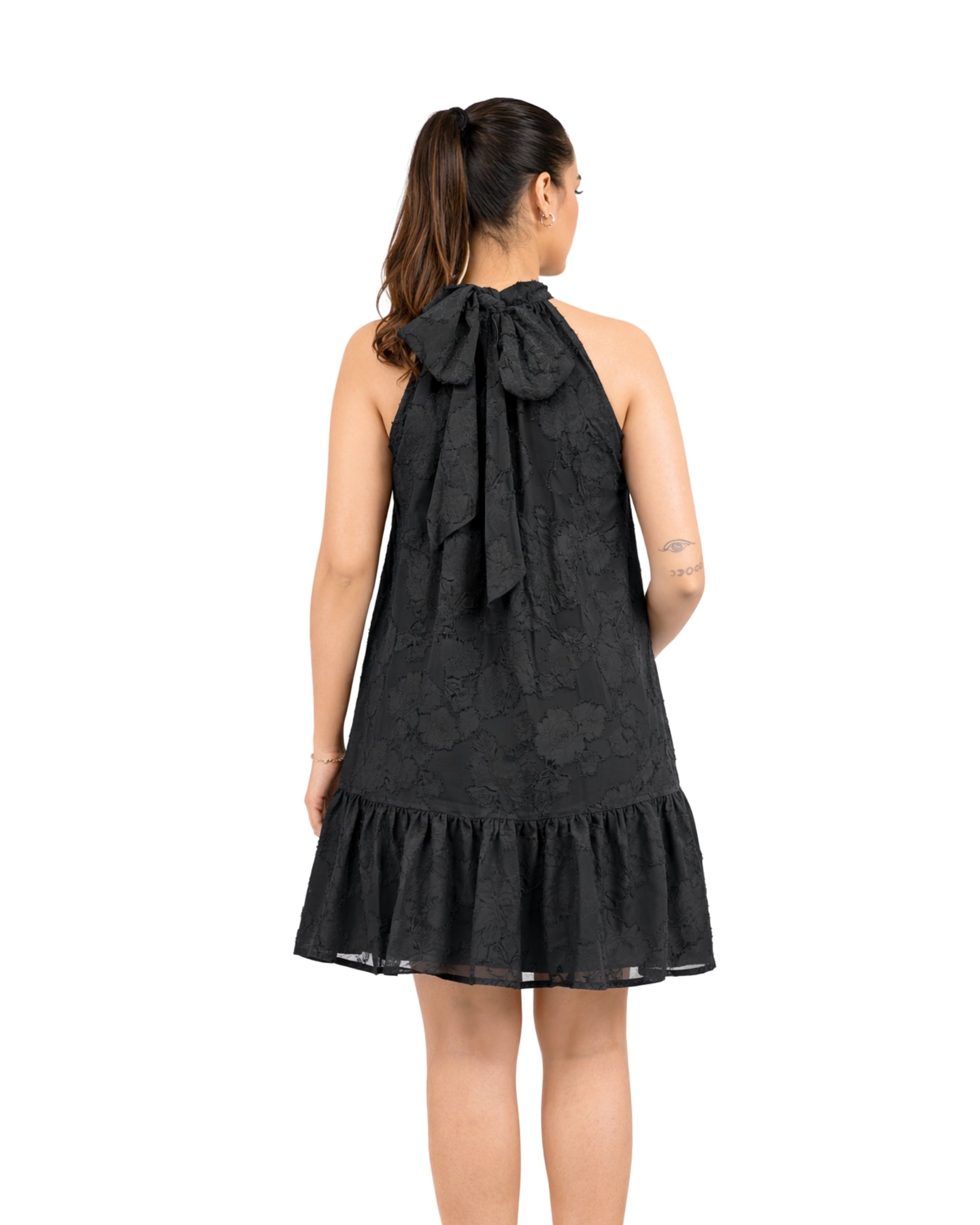 Black halter neck mini dress