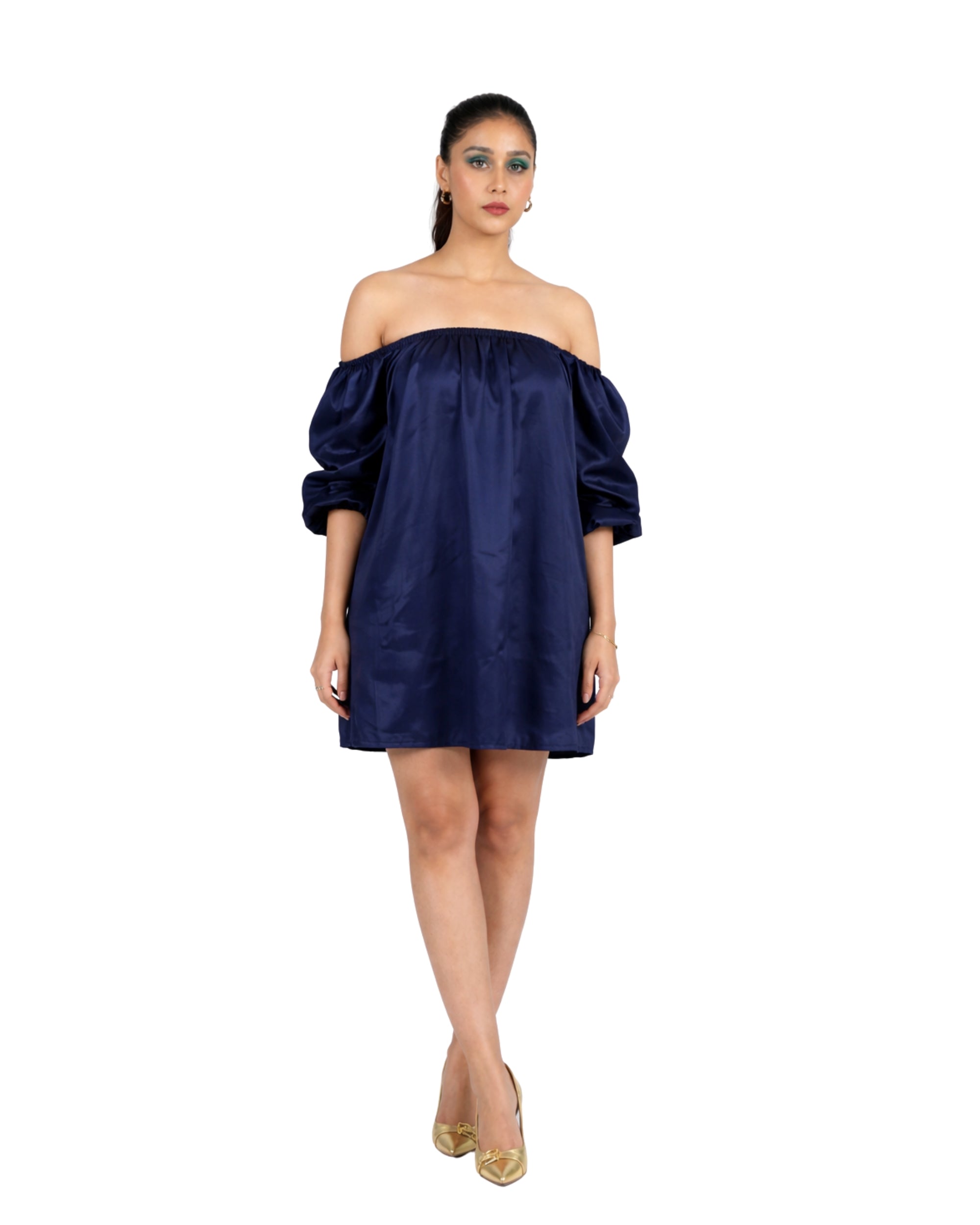 navy off shoulder mini dress for women