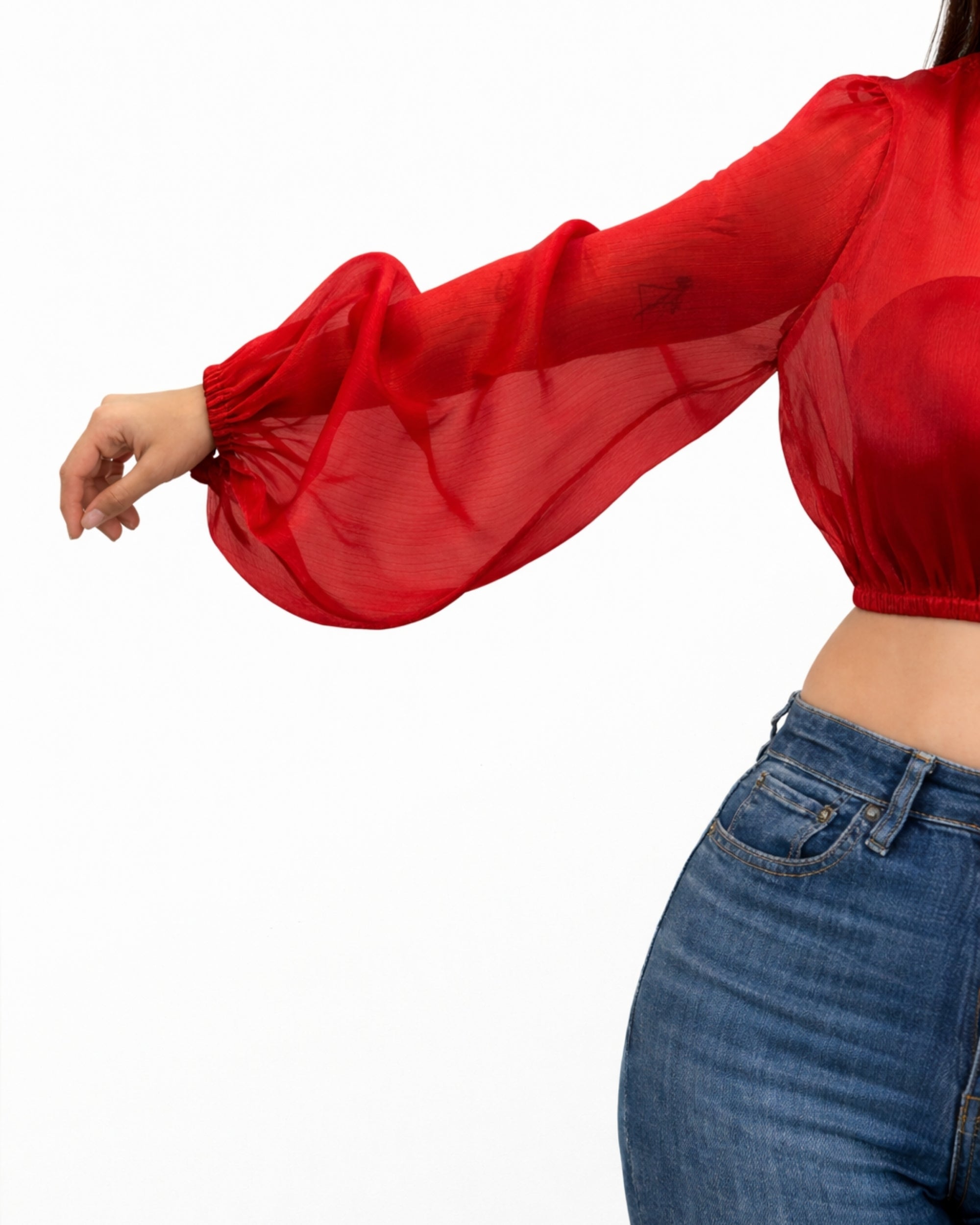Red sheer organza crop top 