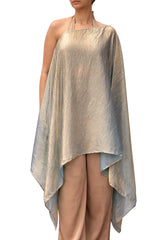 runway inspired gold organza draped top with asymmetric silhouette for women