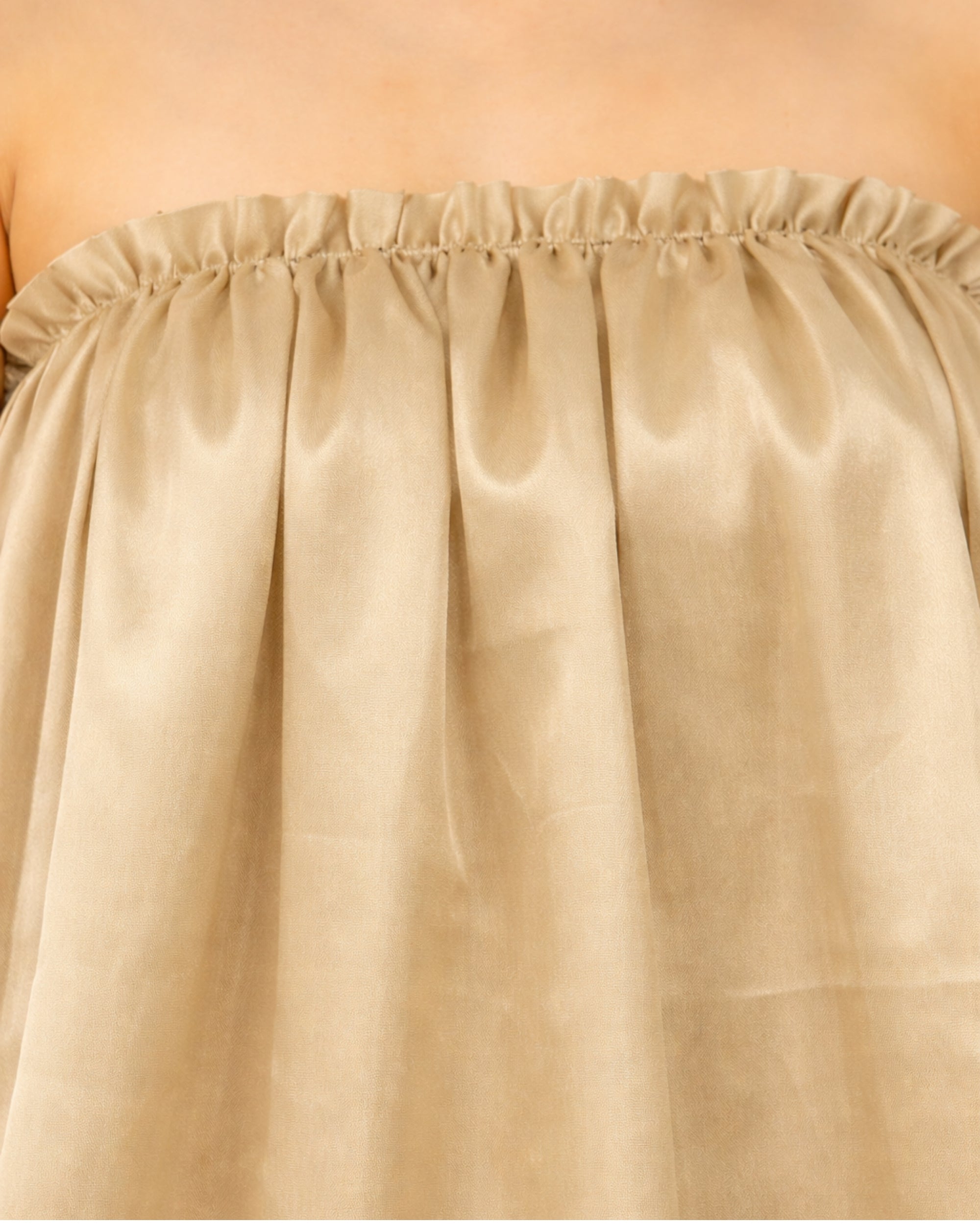 Champagne organza tube bubble mini dress with voluminous silhouette for women